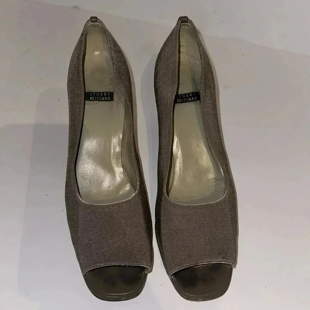 Stuart Weitzman Square Open Toe Textile Textured … - image 2